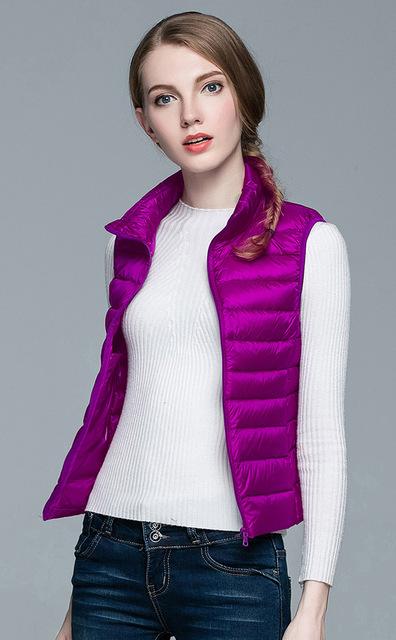 Women's Ultra Light Solid Winter Autumn White Duck Down Vests Jackets