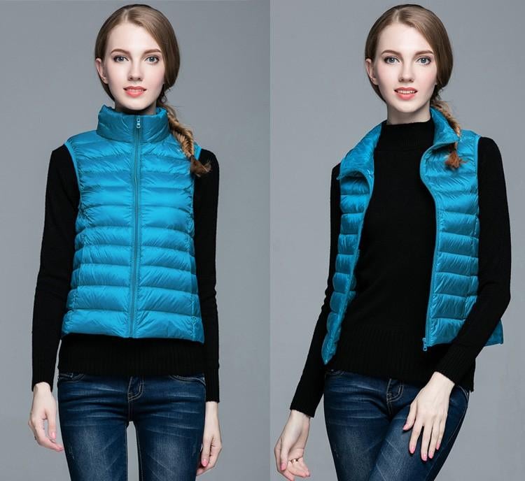 Women's Ultra Light Solid Winter Autumn White Duck Down Vests Jackets