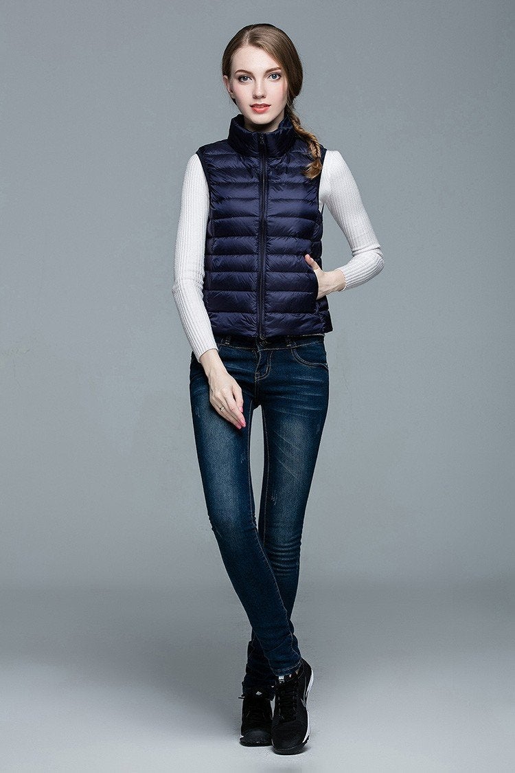 Women's Ultra Light Solid Winter Autumn White Duck Down Vests Jackets