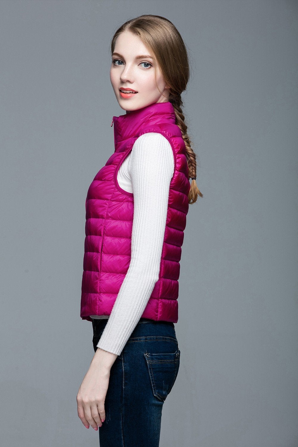 Women's Ultra Light Solid Winter Autumn White Duck Down Vests Jackets