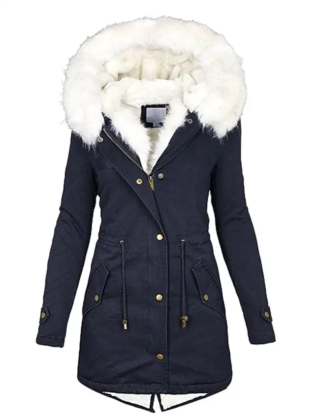 Women's Winter Coat: Windproof Fleece-Lined Parka Hoodie Jacket with Fur Collar