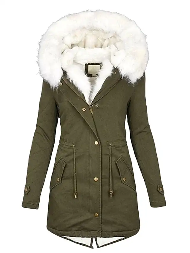 Women's Winter Coat: Windproof Fleece-Lined Parka Hoodie Jacket with Fur Collar