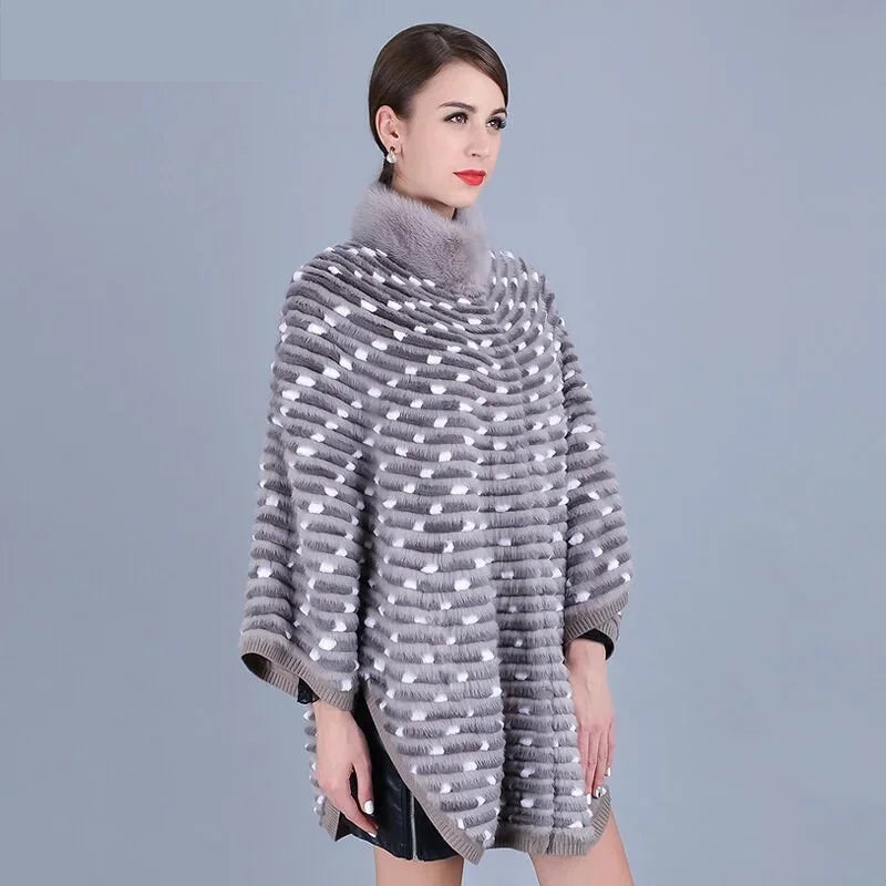 Women's Winter Real Mink Fur Batwing Sleeve Mandarin Collar Knitted Jacket