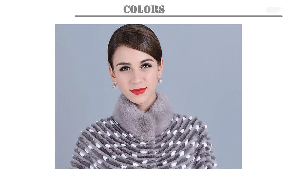 Women's Winter Real Mink Fur Batwing Sleeve Mandarin Collar Knitted Jacket