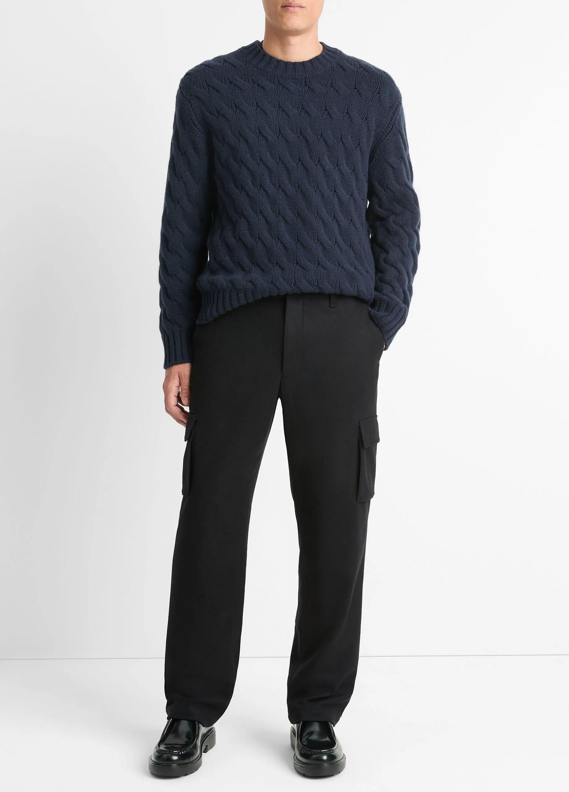 Wool Cable-Wave Crew Neck Sweater