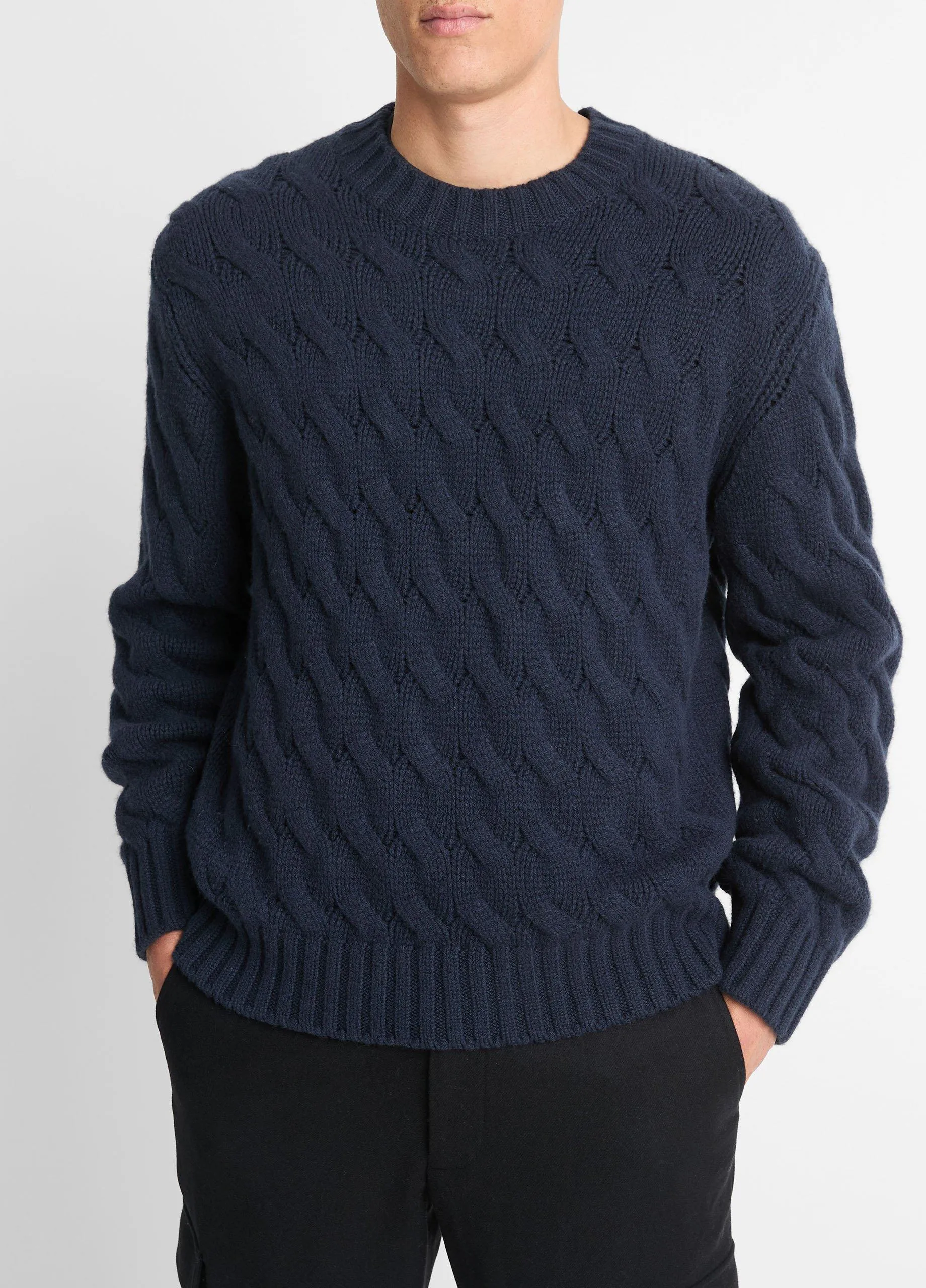 Wool Cable-Wave Crew Neck Sweater