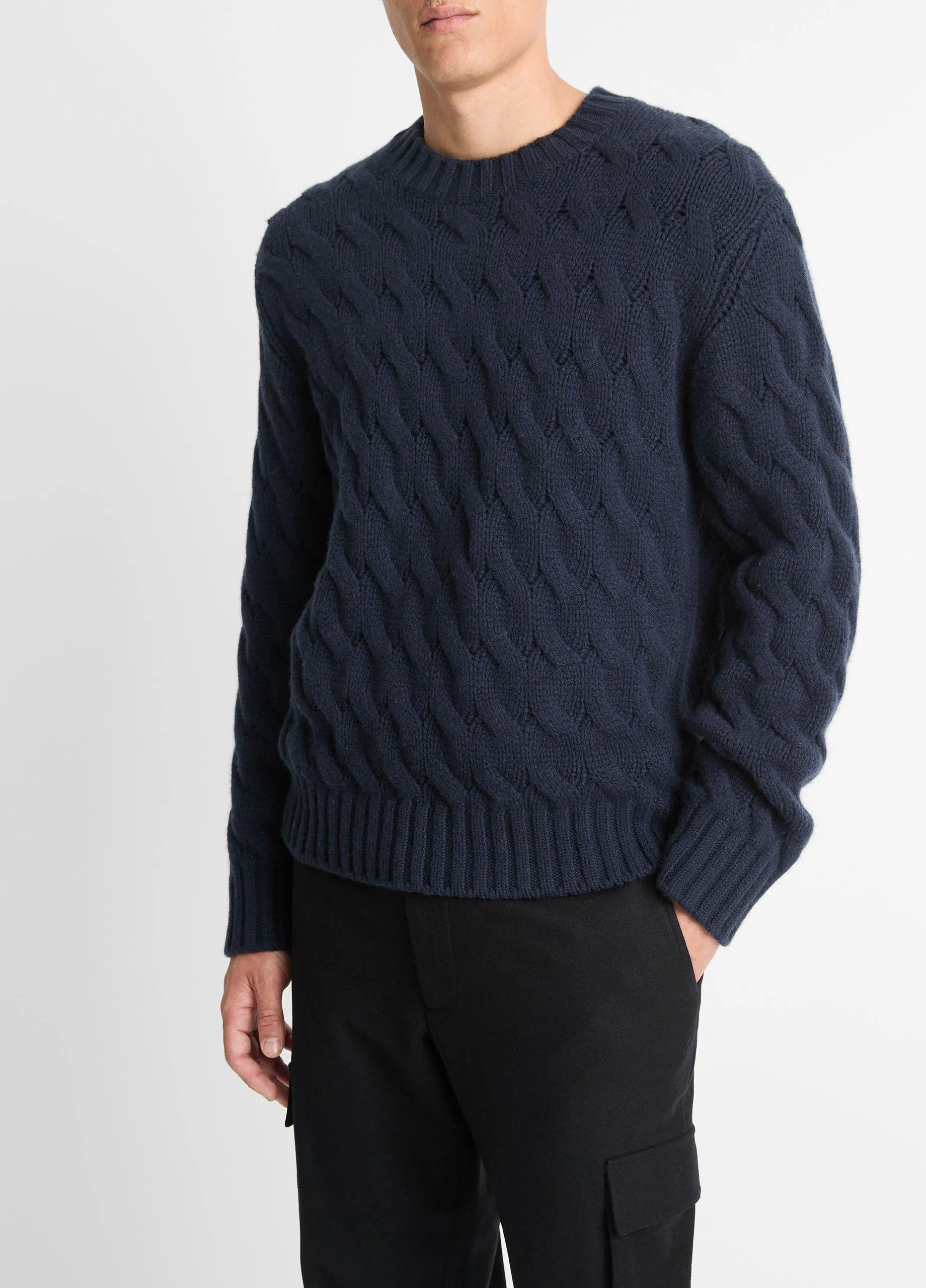 Wool Cable-Wave Crew Neck Sweater