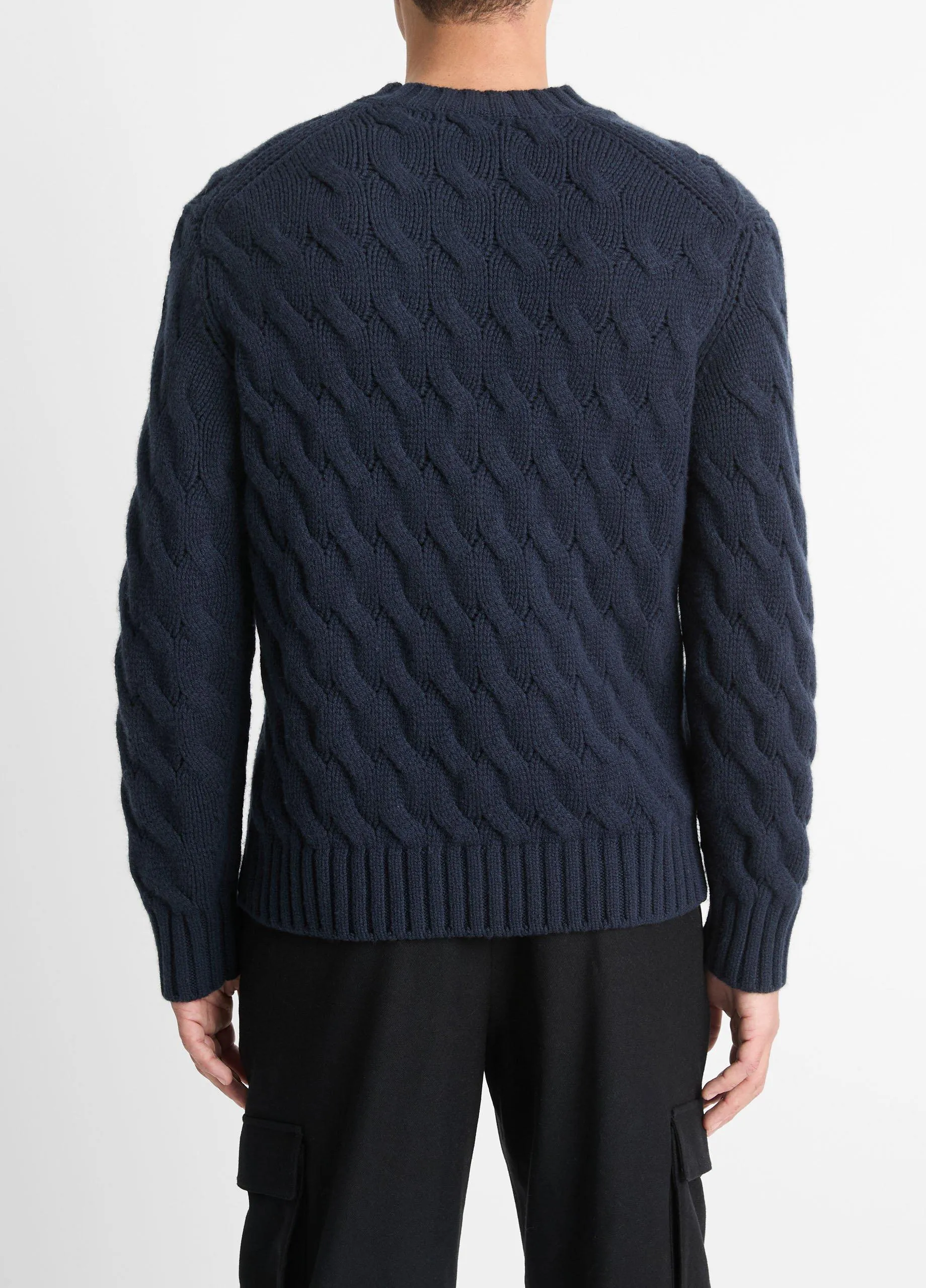 Wool Cable-Wave Crew Neck Sweater