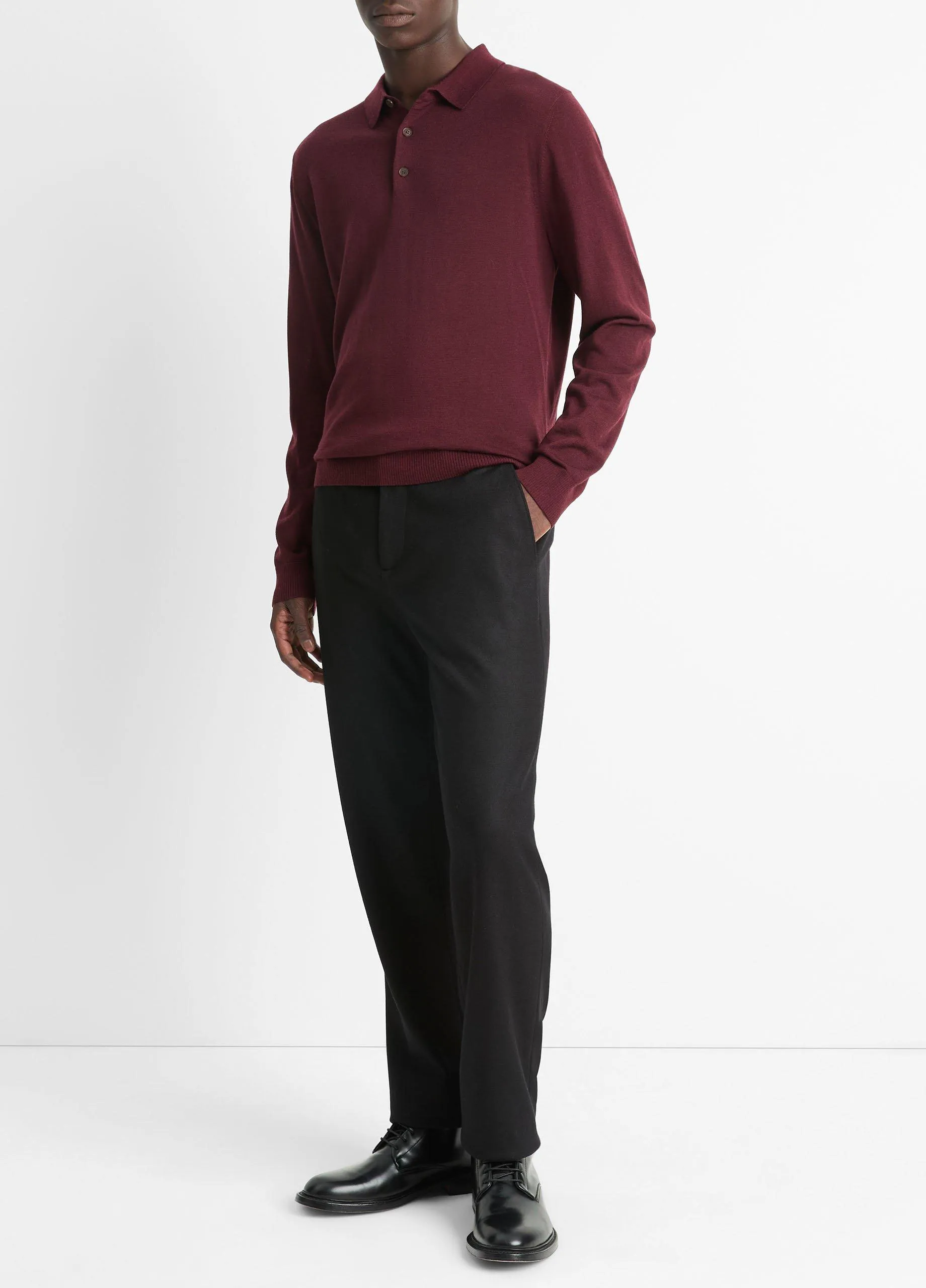 Wool Long-Sleeve Polo Sweater