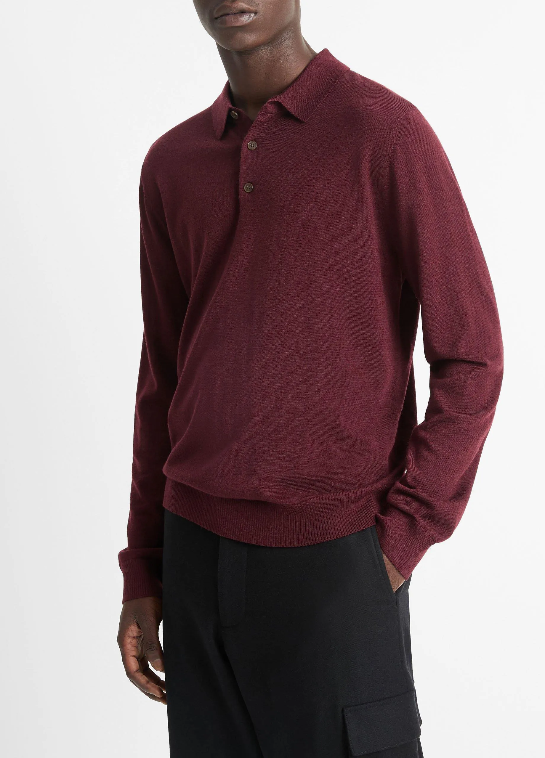 Wool Long-Sleeve Polo Sweater