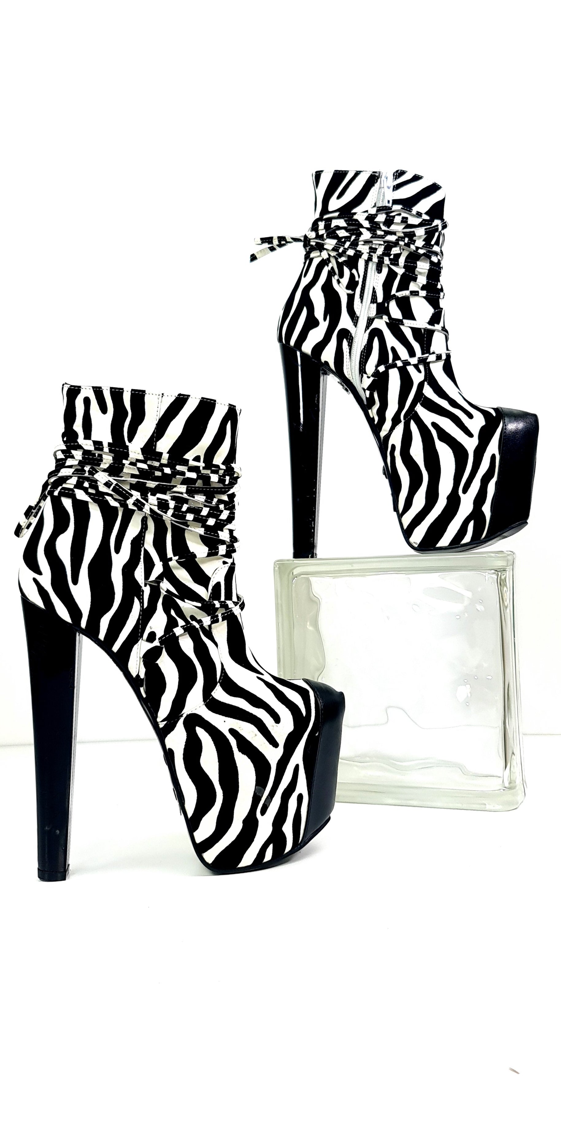 Zebra Print Chunky High Heel AnkleBoots