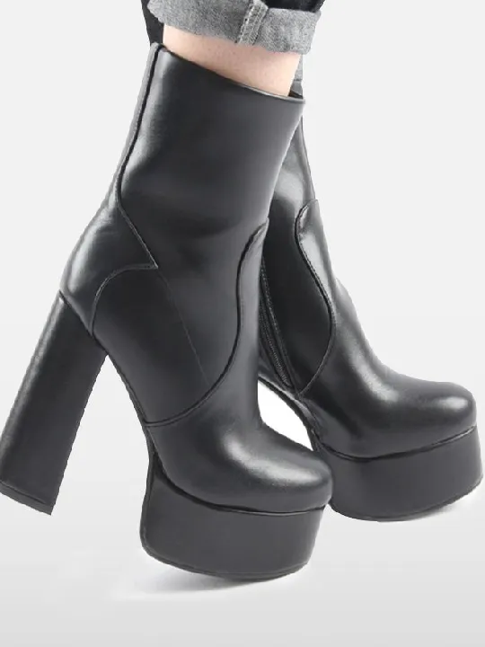 Zipper Chunky High Heel Ankle Boots Sexy Ankle Boots